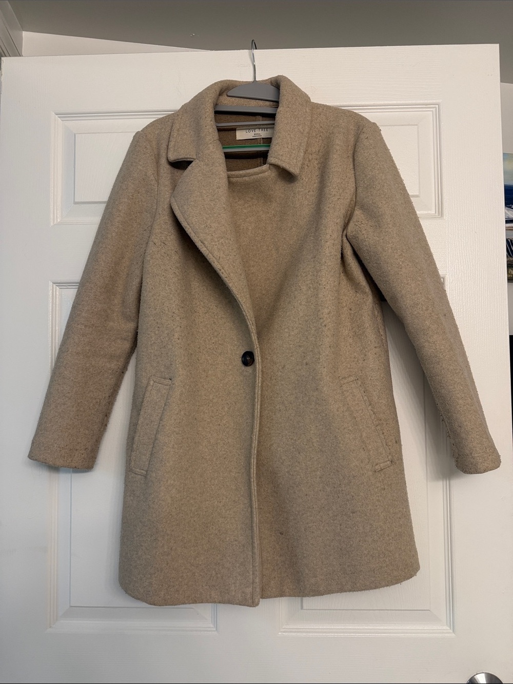 Love Tree Beige Single-Button Peacoat